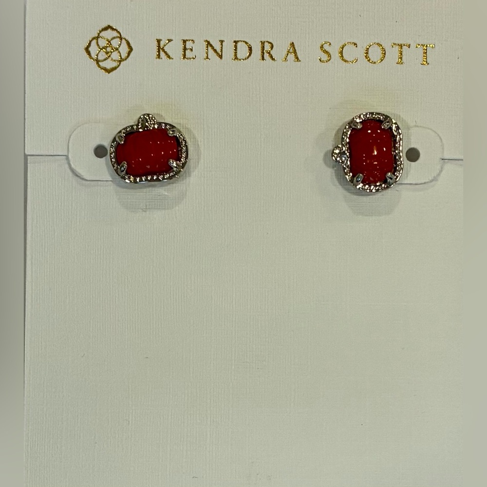 Kendra Scott Pumpkin (mother of pearl-darker orange) and Silver Earrings - Picture 2 of 3